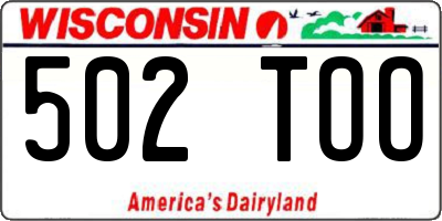 WI license plate 502TOO