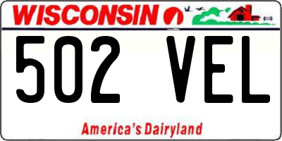 WI license plate 502VEL