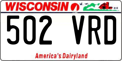 WI license plate 502VRD