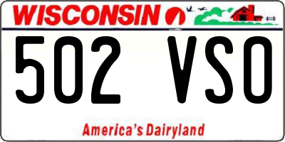 WI license plate 502VSO