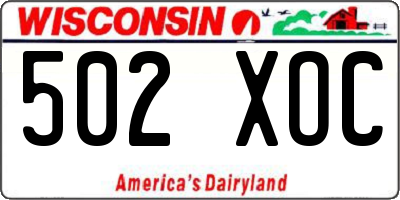 WI license plate 502XOC