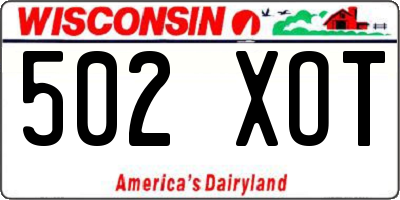 WI license plate 502XOT
