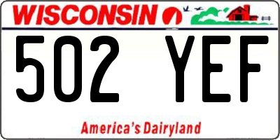 WI license plate 502YEF