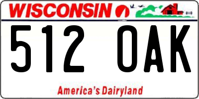 WI license plate 512OAK