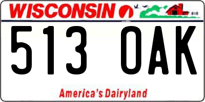 WI license plate 513OAK