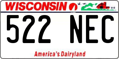 WI license plate 522NEC