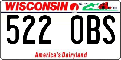 WI license plate 522OBS