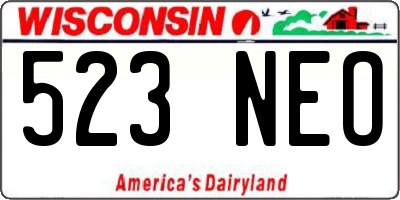 WI license plate 523NEO