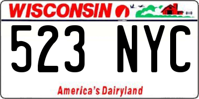 WI license plate 523NYC