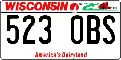WI license plate 523OBS
