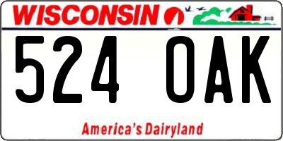 WI license plate 524OAK