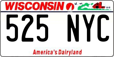 WI license plate 525NYC