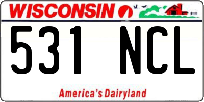 WI license plate 531NCL