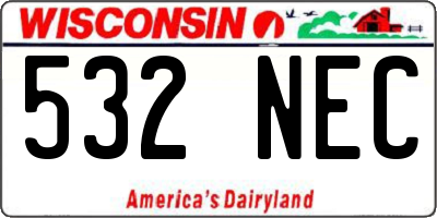 WI license plate 532NEC