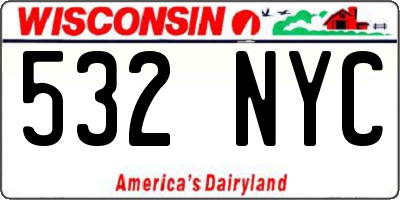 WI license plate 532NYC
