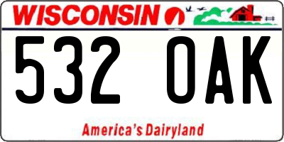 WI license plate 532OAK