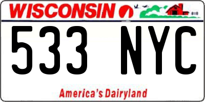 WI license plate 533NYC