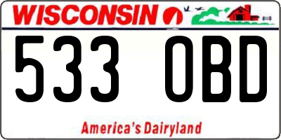 WI license plate 533OBD