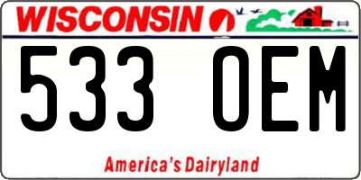 WI license plate 533OEM