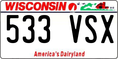 WI license plate 533VSX