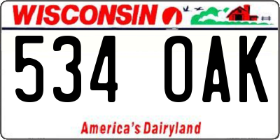 WI license plate 534OAK