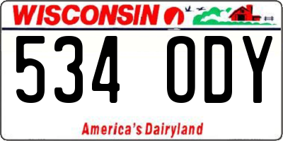 WI license plate 534ODY
