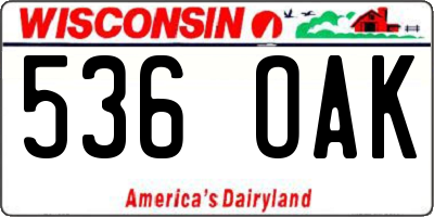 WI license plate 536OAK