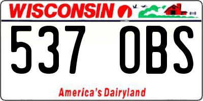 WI license plate 537OBS