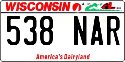 WI license plate 538NAR