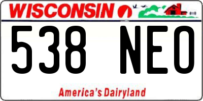 WI license plate 538NEO