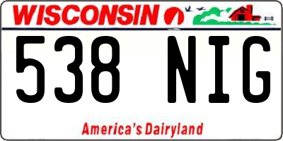 WI license plate 538NIG