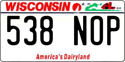 WI license plate 538NOP