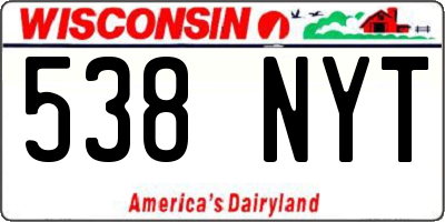 WI license plate 538NYT
