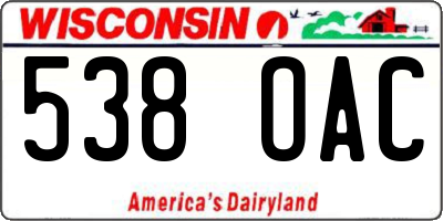 WI license plate 538OAC