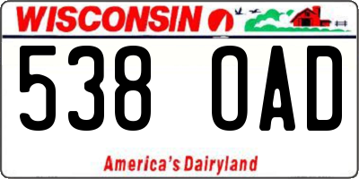 WI license plate 538OAD