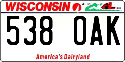 WI license plate 538OAK