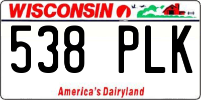 WI license plate 538PLK