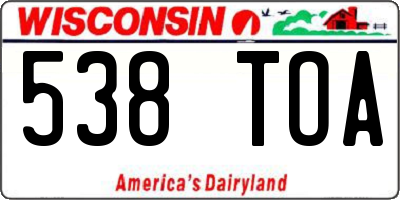 WI license plate 538TOA