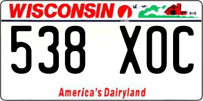 WI license plate 538XOC