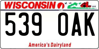 WI license plate 539OAK