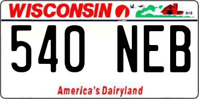 WI license plate 540NEB
