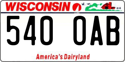 WI license plate 540OAB