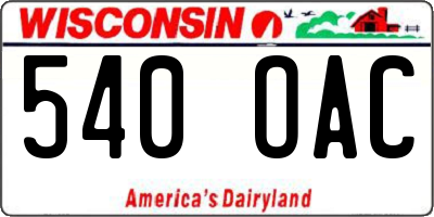 WI license plate 540OAC