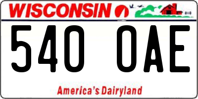 WI license plate 540OAE