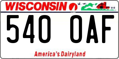 WI license plate 540OAF