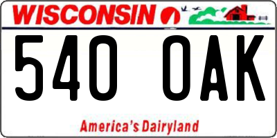 WI license plate 540OAK