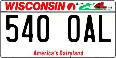 WI license plate 540OAL