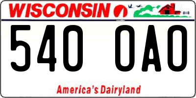 WI license plate 540OAO