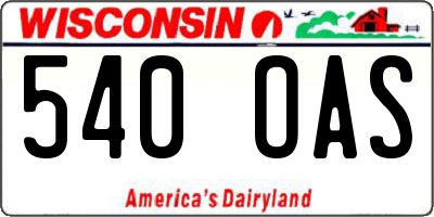 WI license plate 540OAS