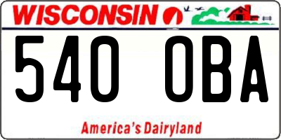 WI license plate 540OBA